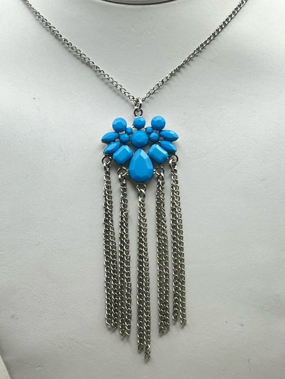 Sterling Silver Tone Filigree Teardrop 
Statement necklace